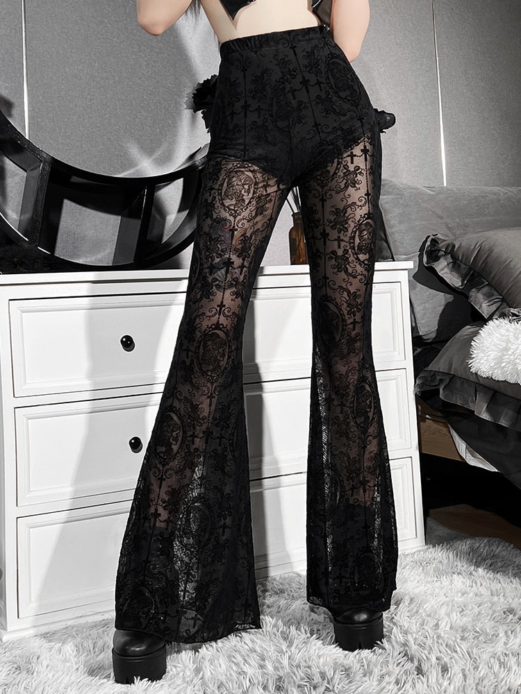 New Gothic Black Summer Flare Pants