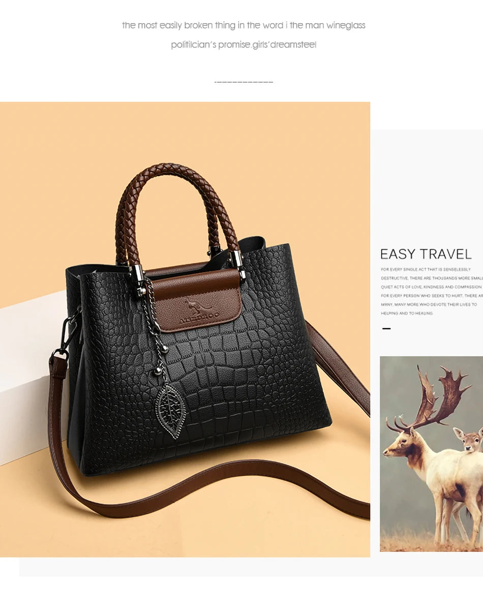 3 Layers pu leather animal texture handbag