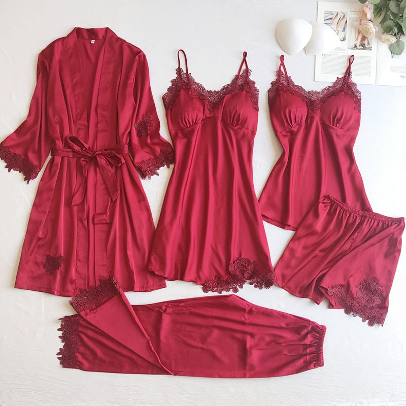 Satin pyjamas set Burgundy Set - B