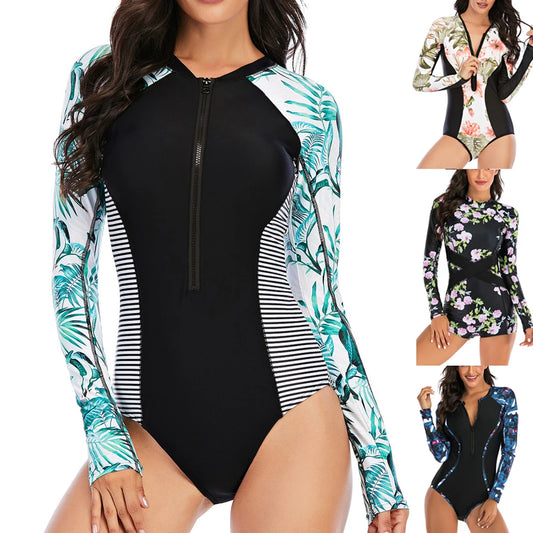 Women Zipper One Piece elegant Swimsuit