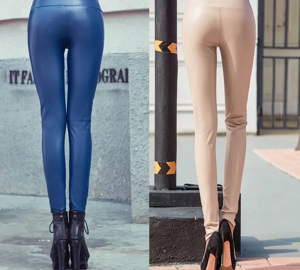 Women Thin Velvet PU Leather Pants