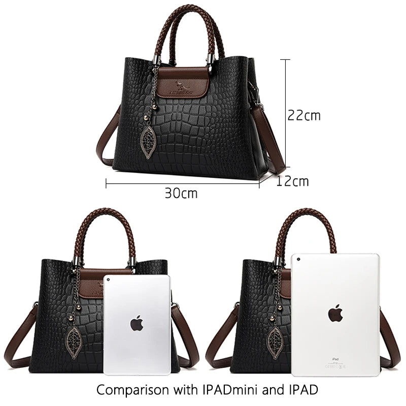 3 Layers pu leather animal texture handbag