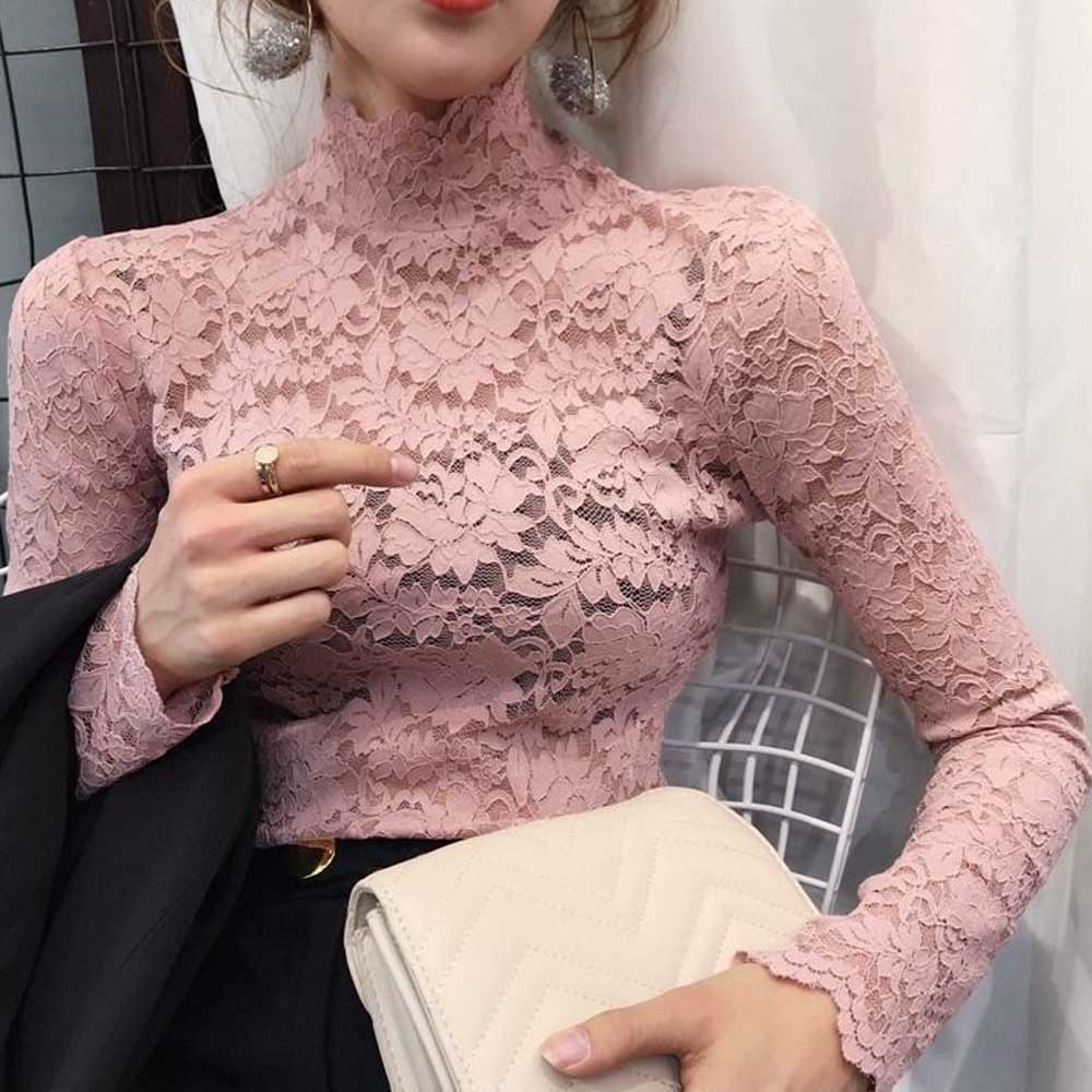 Turtleneck Long Sleeve Lace Top