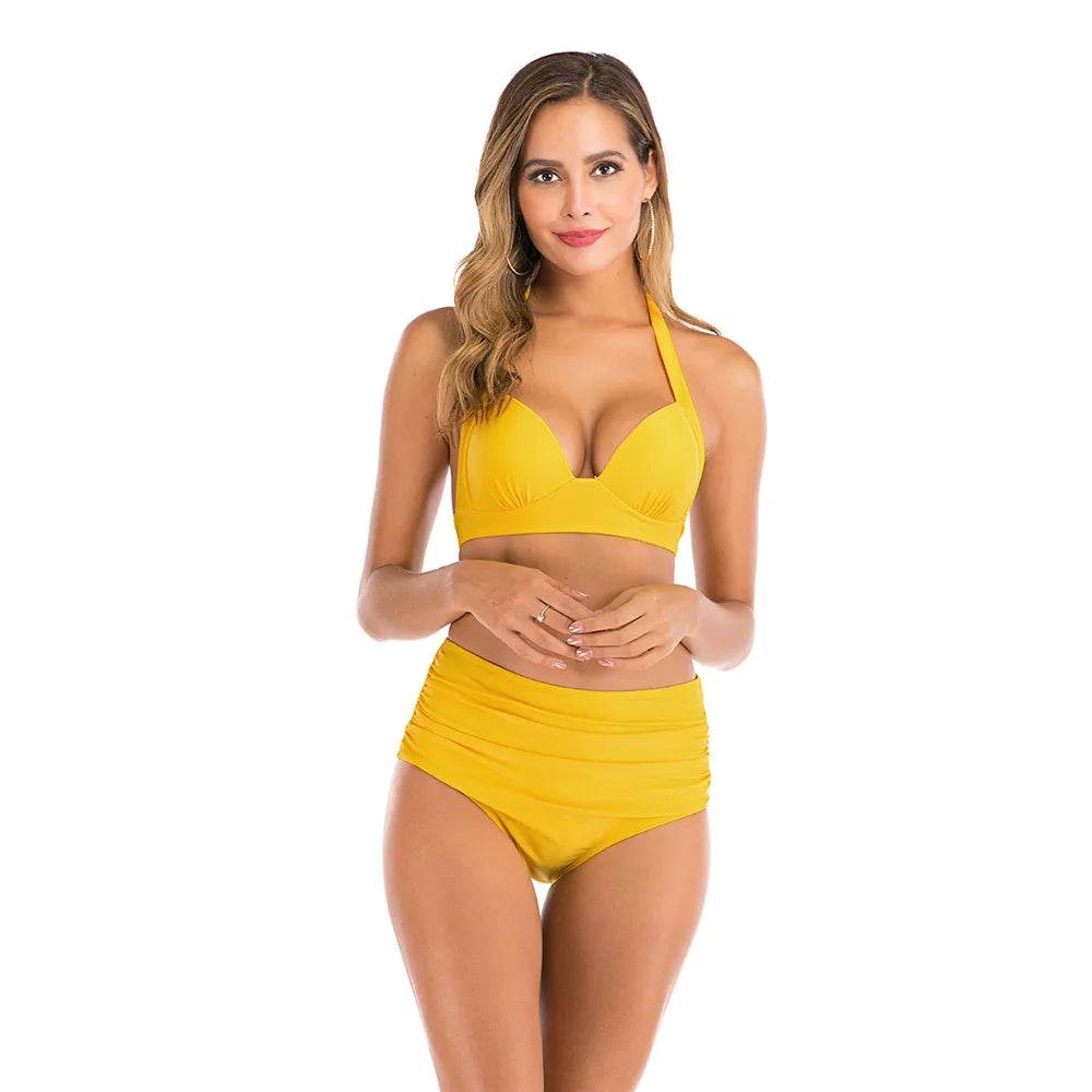 New Plus Size Bikini Women Solid Elegant Swimwear