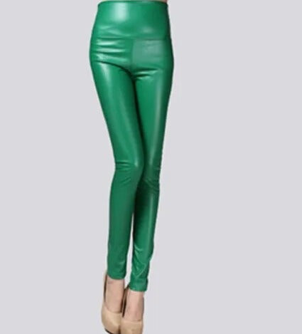 Women Thin Velvet PU Leather Pants