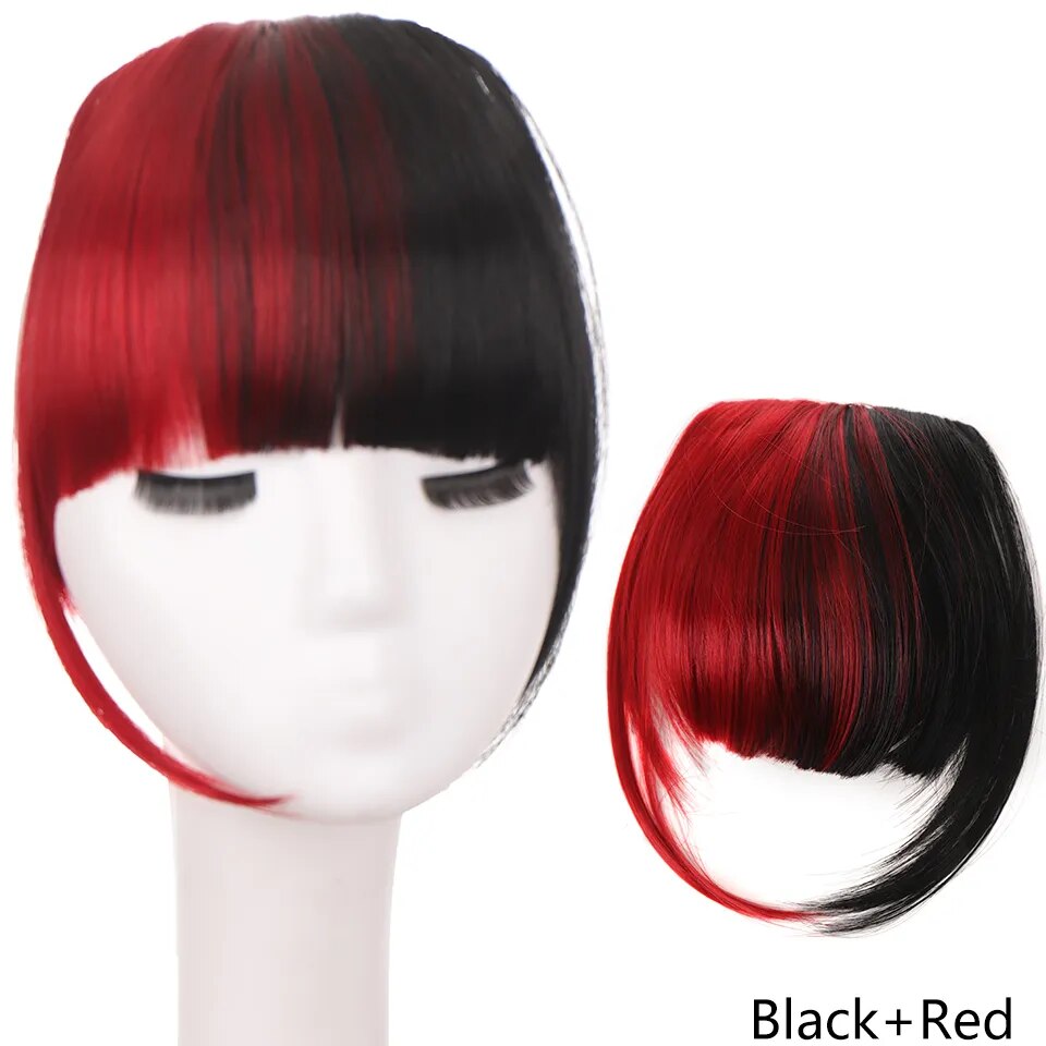 Women's Hair Short Straight Blunt Bangs Black-red 6inches