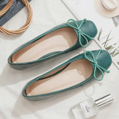 Bow Ballet Flats for Women dark green