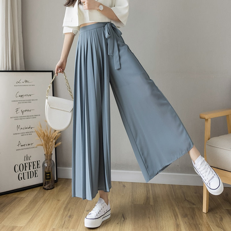 New Style Korean Women Pleated Chiffon Trousers