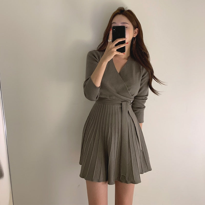 Wrap belt Knitted Dress Photo Color One Size