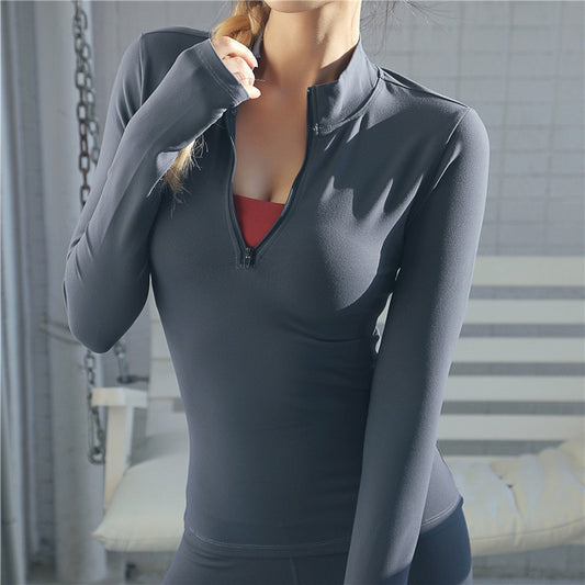 Long Sleeve front Zip Yoga Fitness Blue Top