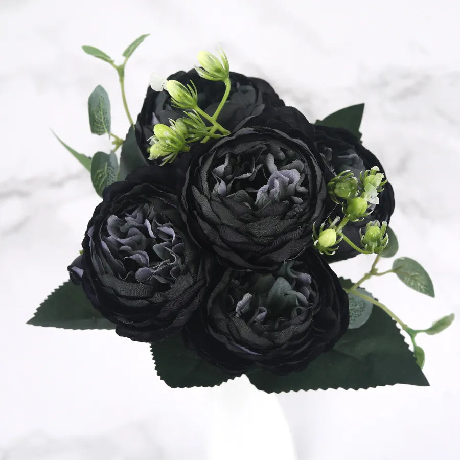 30cm Rose Pink Silk Peony Artificial Flowers Black