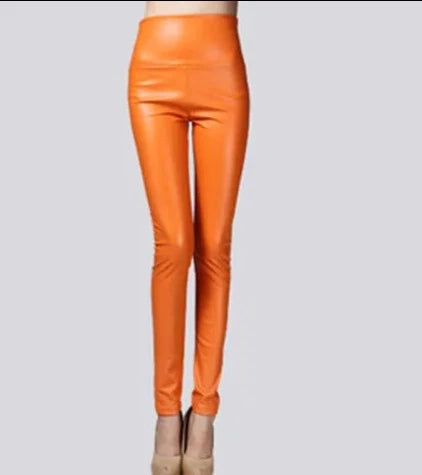 Women Thin Velvet PU Leather Pants