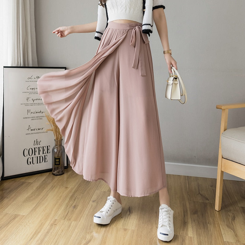 New Style Korean Women Pleated Chiffon Trousers