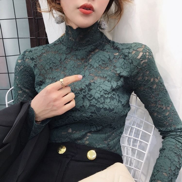 Turtleneck Long Sleeve Lace Top