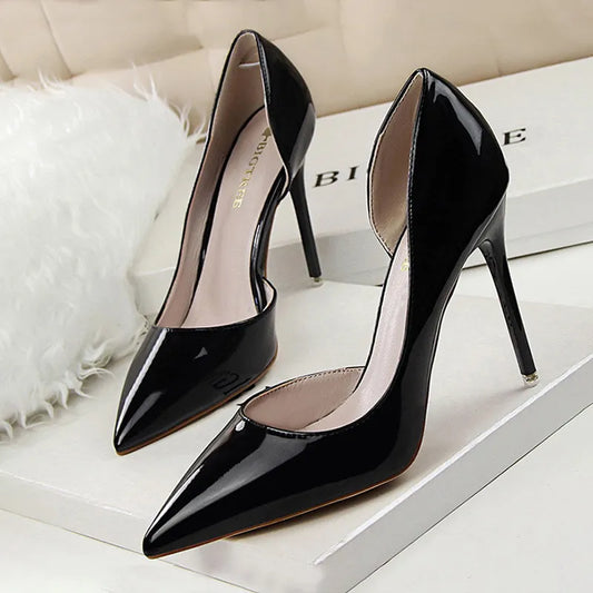 Fashion Woman Patent Faux Leather Heels