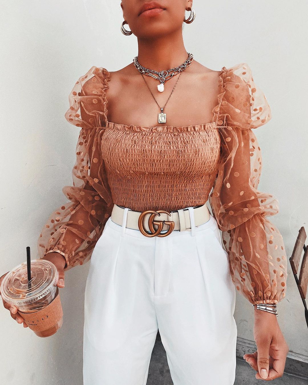 Women Mesh Sheer Blouse Chiffon Long Sleeve Shirt