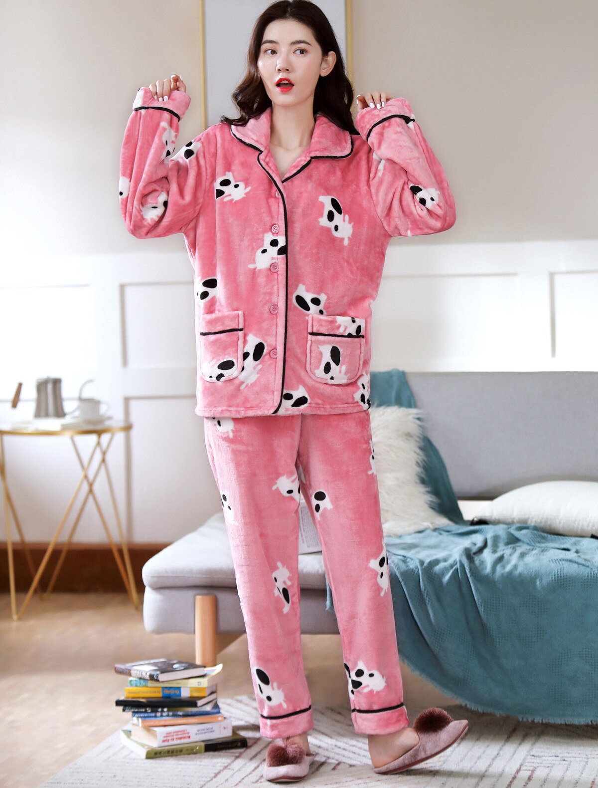 Women Warm Soft Pyjamas Set