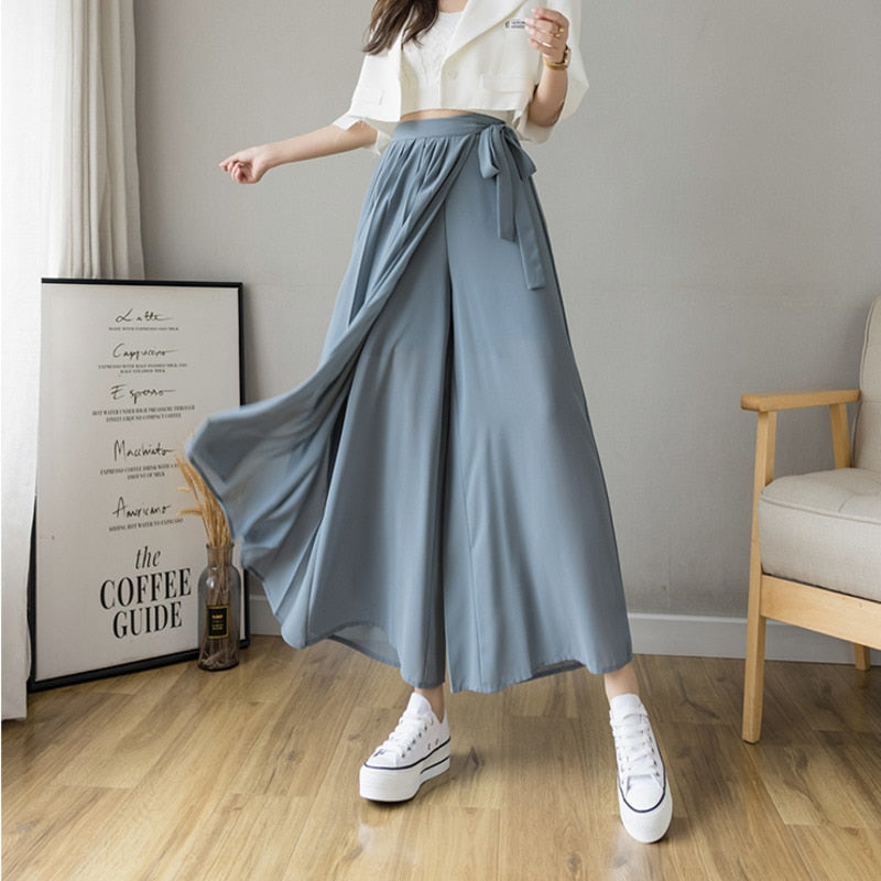 New Style Korean Women Pleated Chiffon Trousers