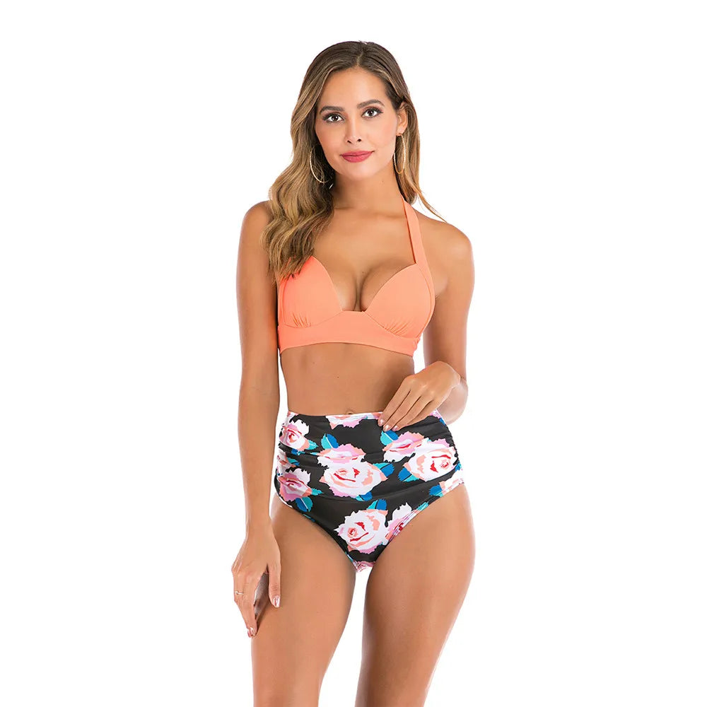 New Plus Size Bikini Women Solid Swimwear