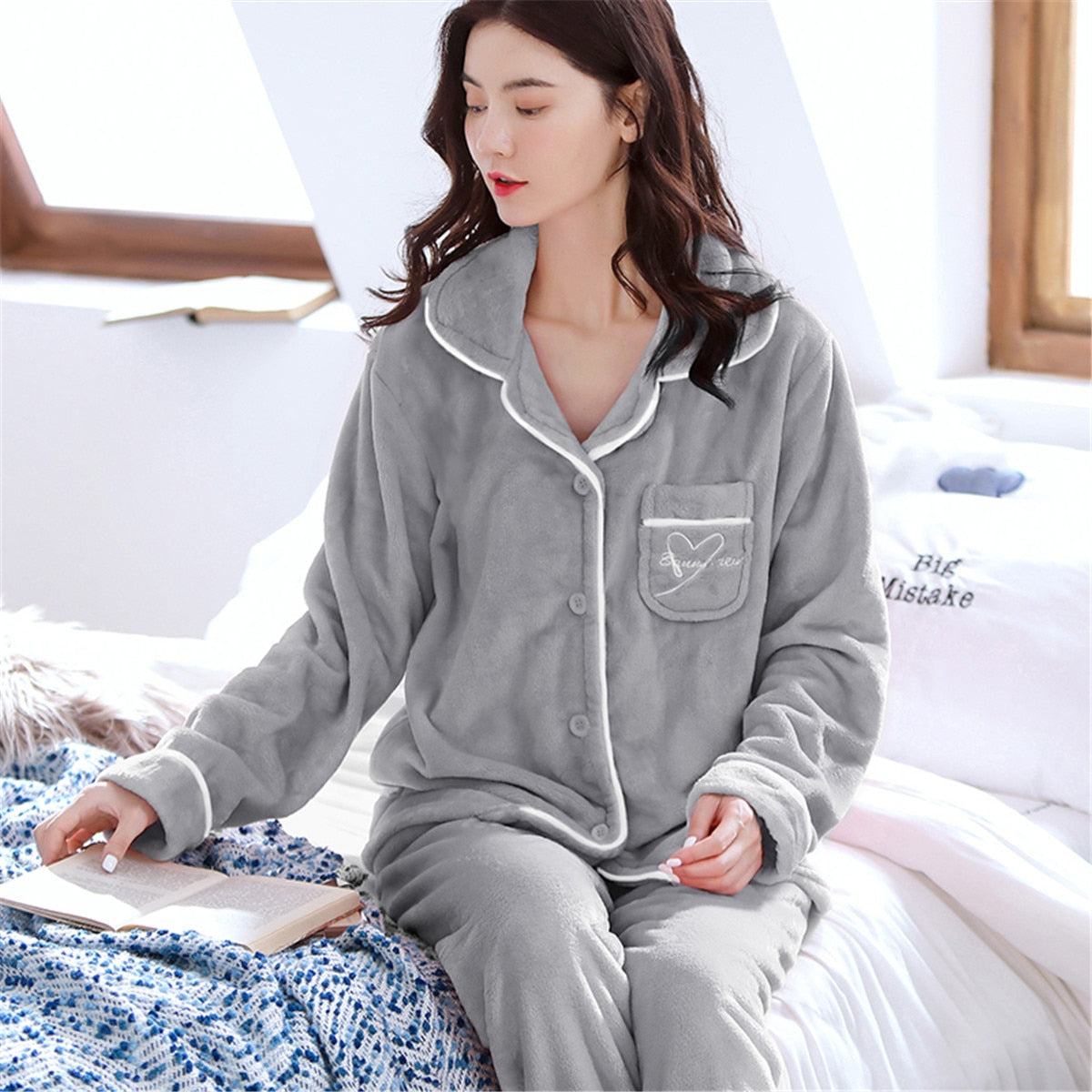 Women Warm Soft Pyjamas Set