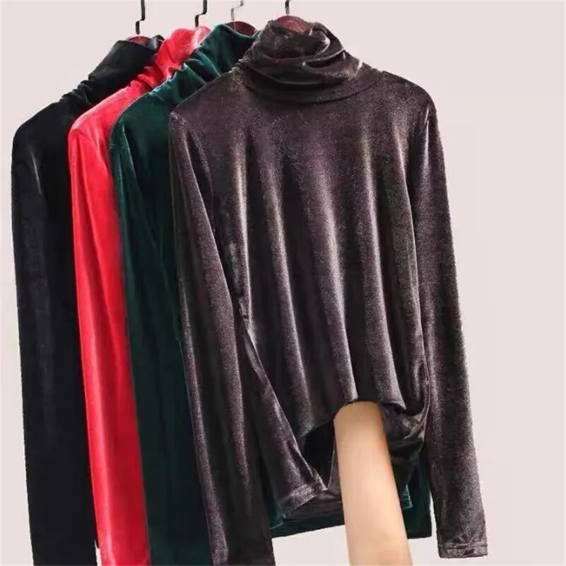 Women' Casual Turtle neck velvet top