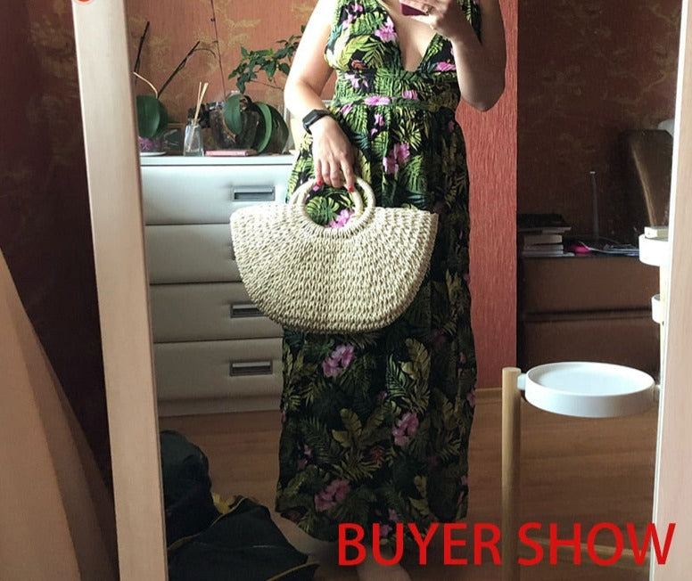 Moon Half Circle Shape Straw Fashion Handbag