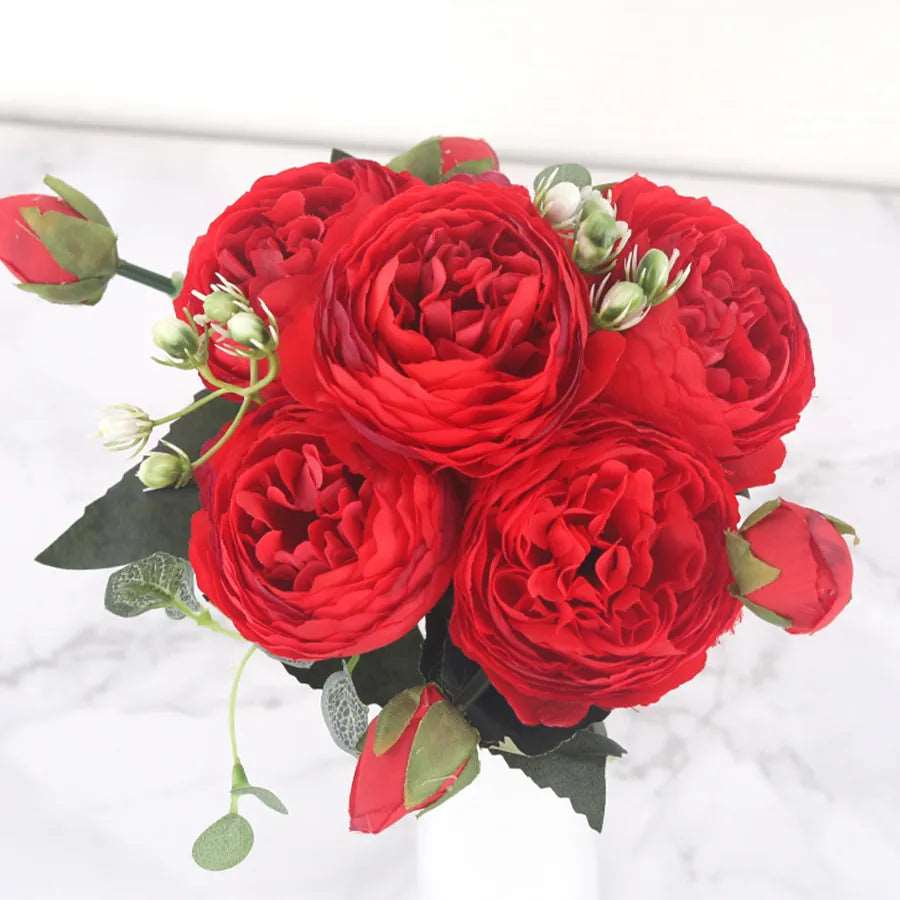 30cm Rose Pink Silk Peony Artificial Flowers Big Red