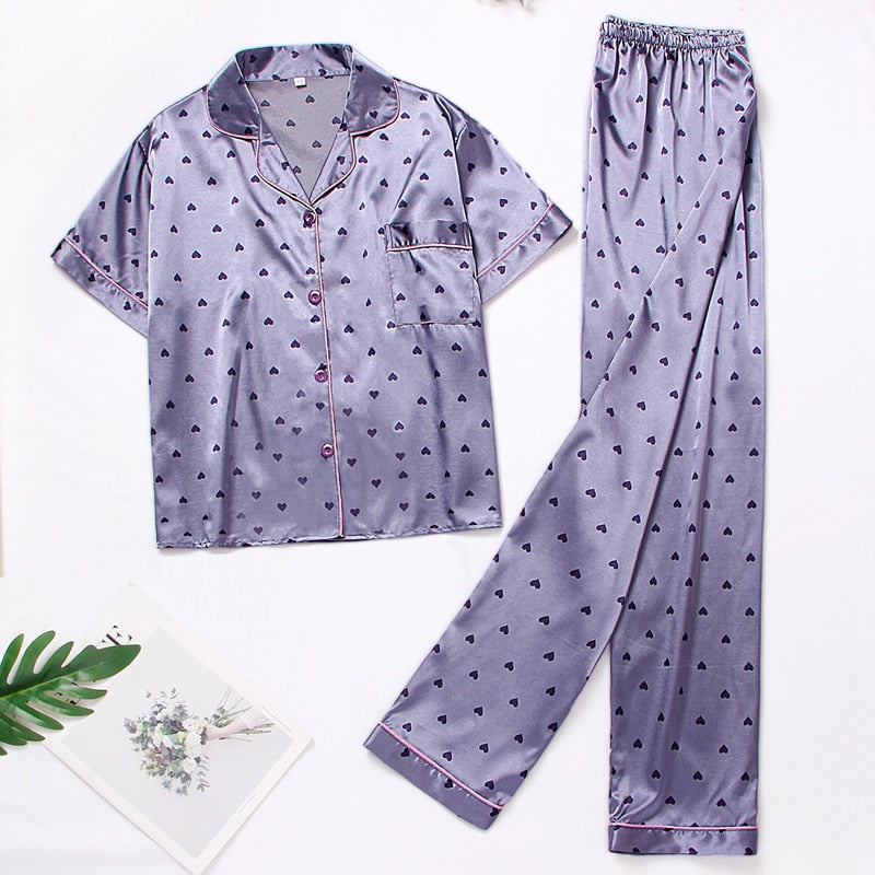 Women Floral Printing Lapel Button Shirt With Trousers