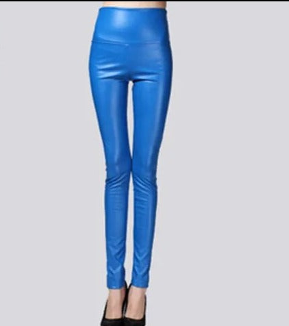 Women Thin Velvet PU Leather Pants