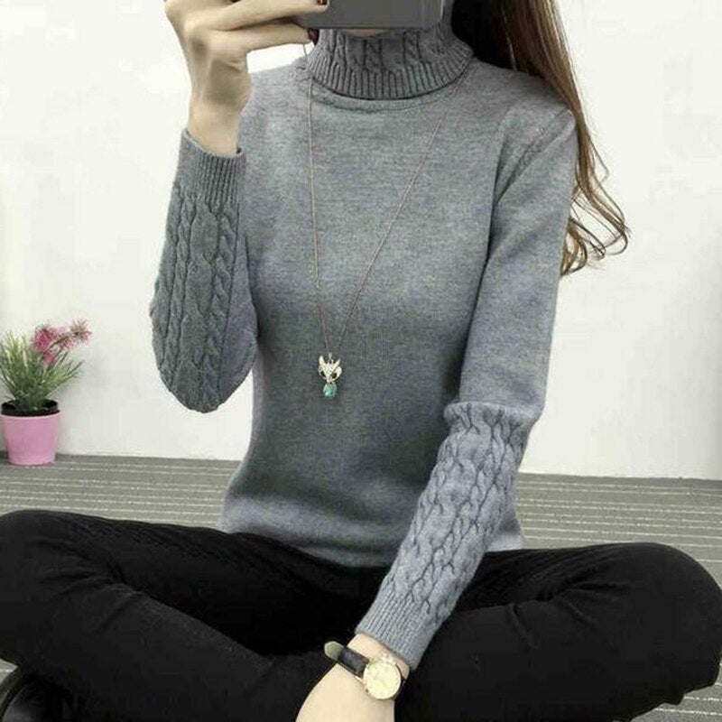 Women turtle neck knitted Sweater Top