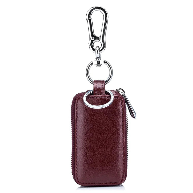 Genuine Cow Leather Car Keys Bag Burgundy