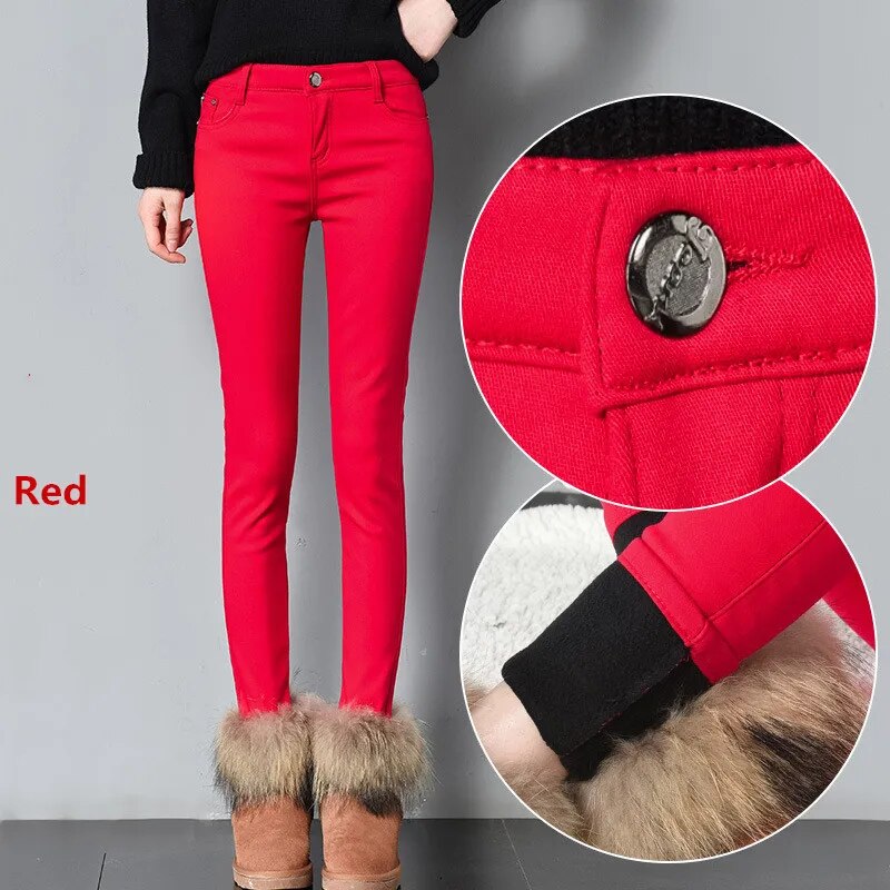 Women Winter Warm Skinny Femme Trousers