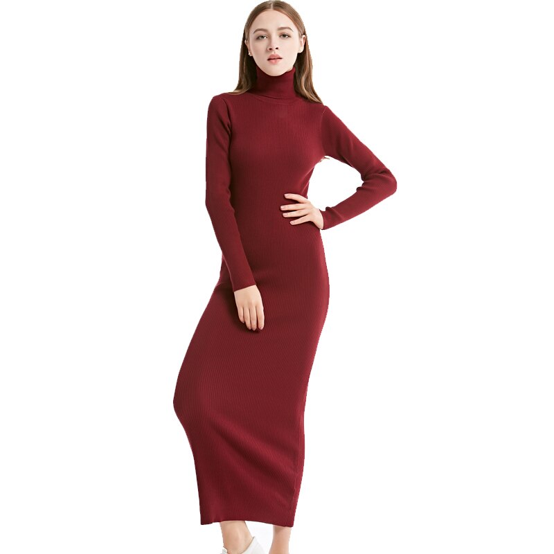 Turtle neck long sleeve bodycon knitted dress