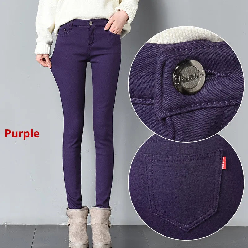 Women Winter Warm Skinny Femme Trousers