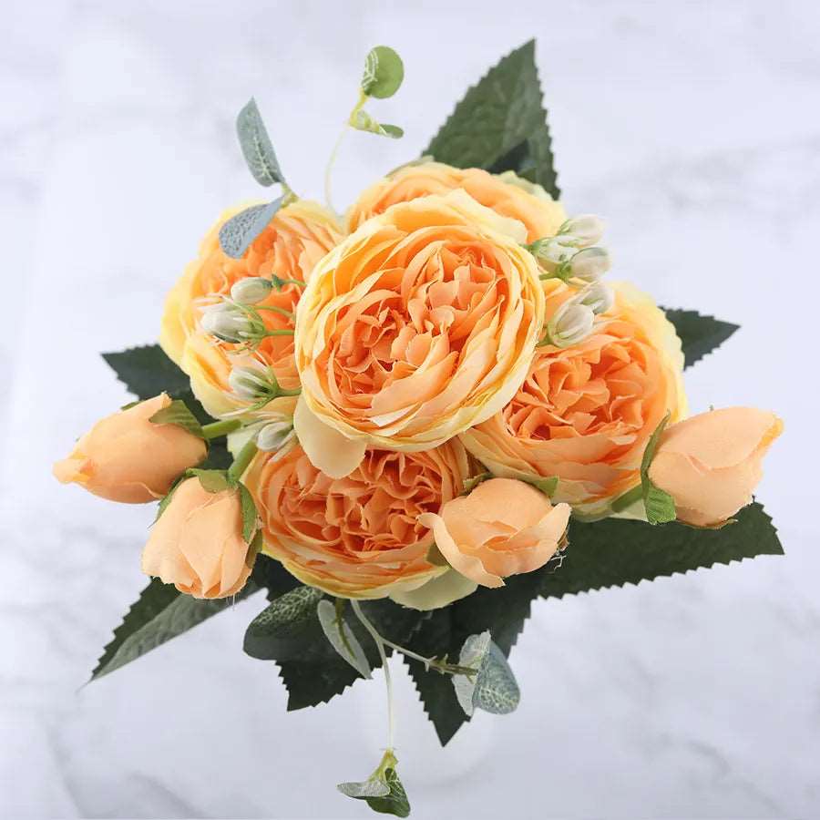 30cm Rose Pink Silk Peony Artificial Flowers Yellow