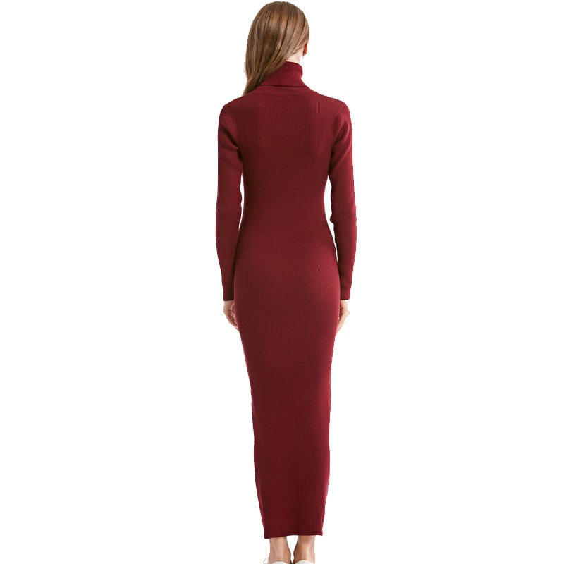 Turtle neck long sleeve bodycon knitted dress