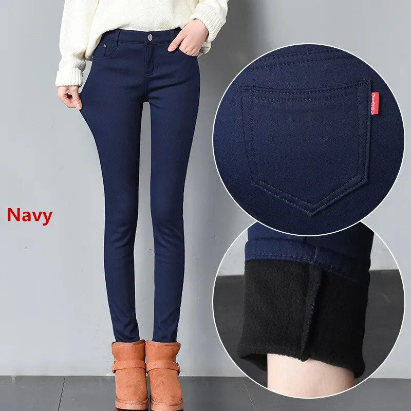 Women Winter Warm Skinny Femme Trousers