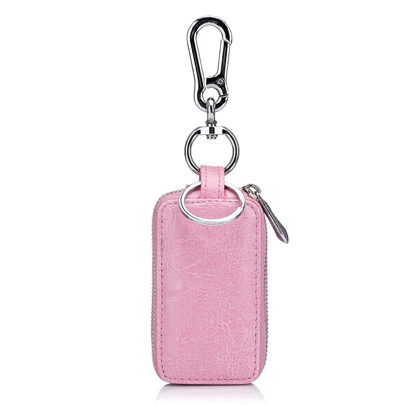 Genuine Cow Leather Car Keys Bag Pink