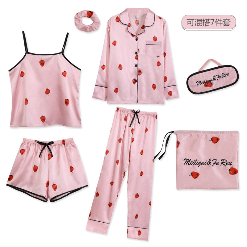 Women's 7 Pieces Pink Pajamas Sets