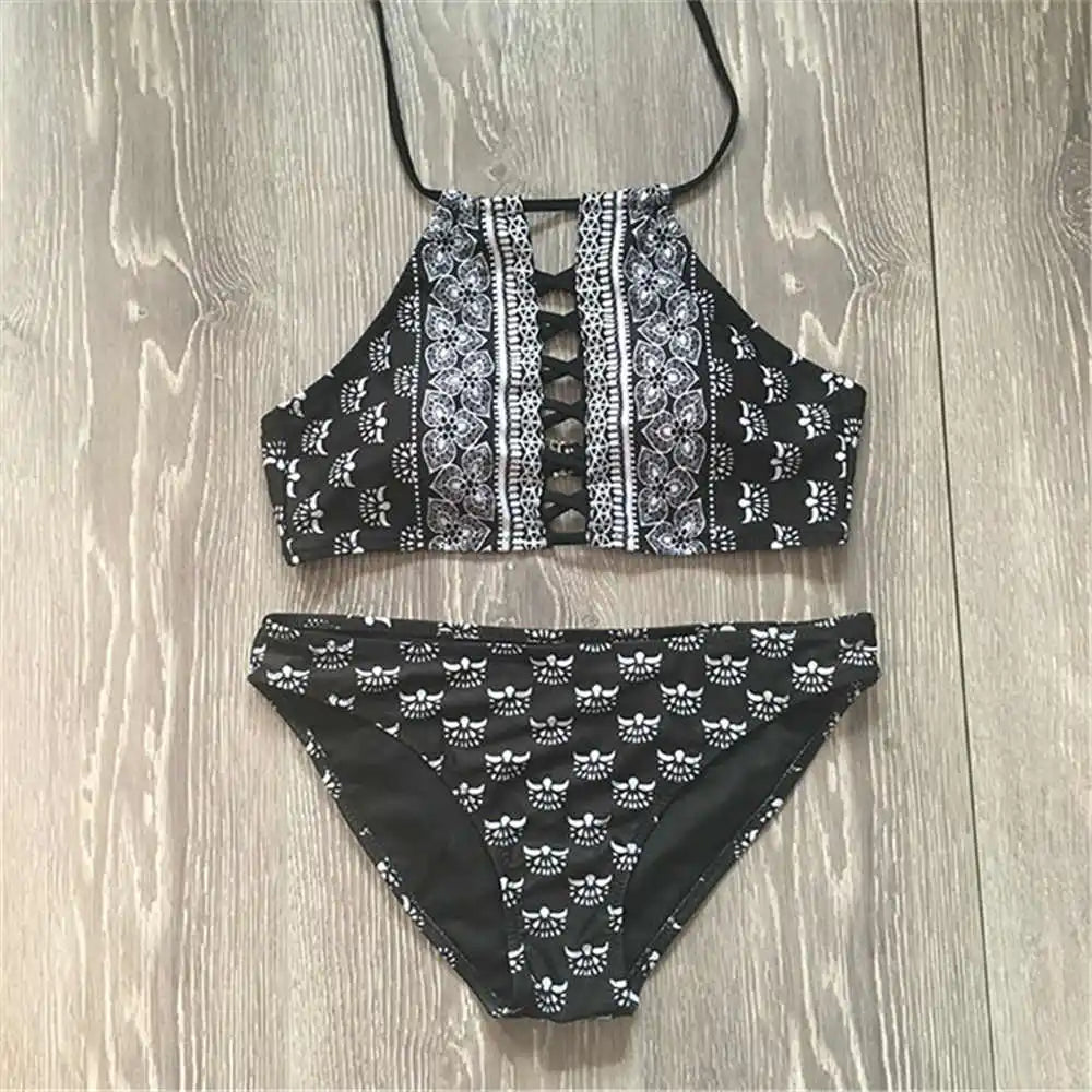 New Women High Neck black Swimsuit