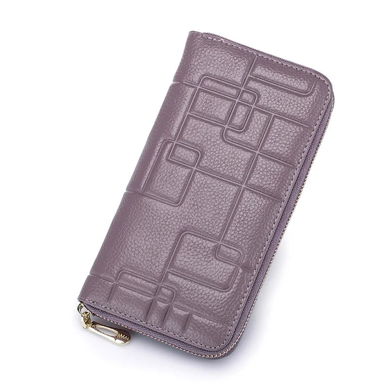 Women's Long zipper Purse Genuine Leather PURPLE