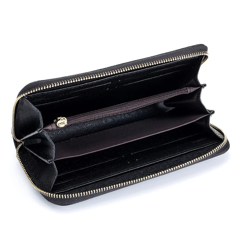 Women's Long zipper Purse Genuine Leather