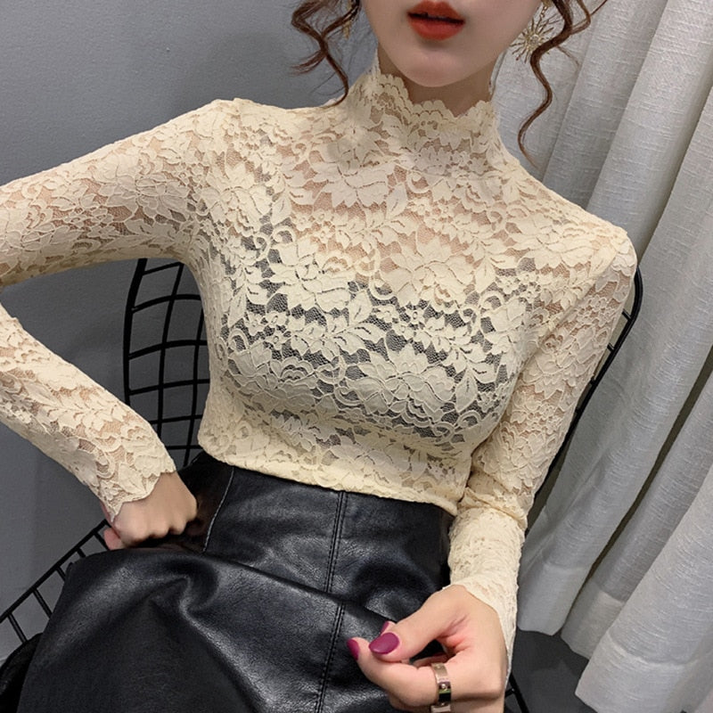 Turtleneck Long Sleeve Lace Top