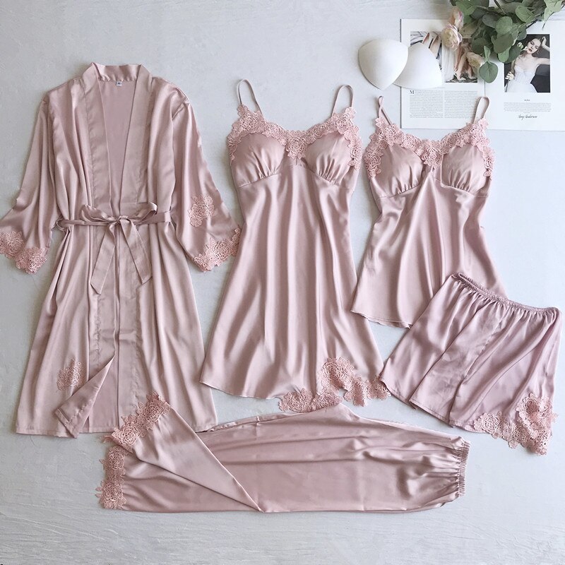 Satin pyjamas set Pink Set - B