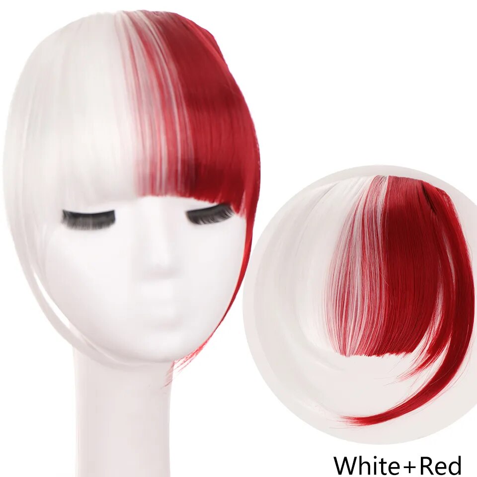 Women's Hair Short Straight Blunt Bangs White-red 6inches