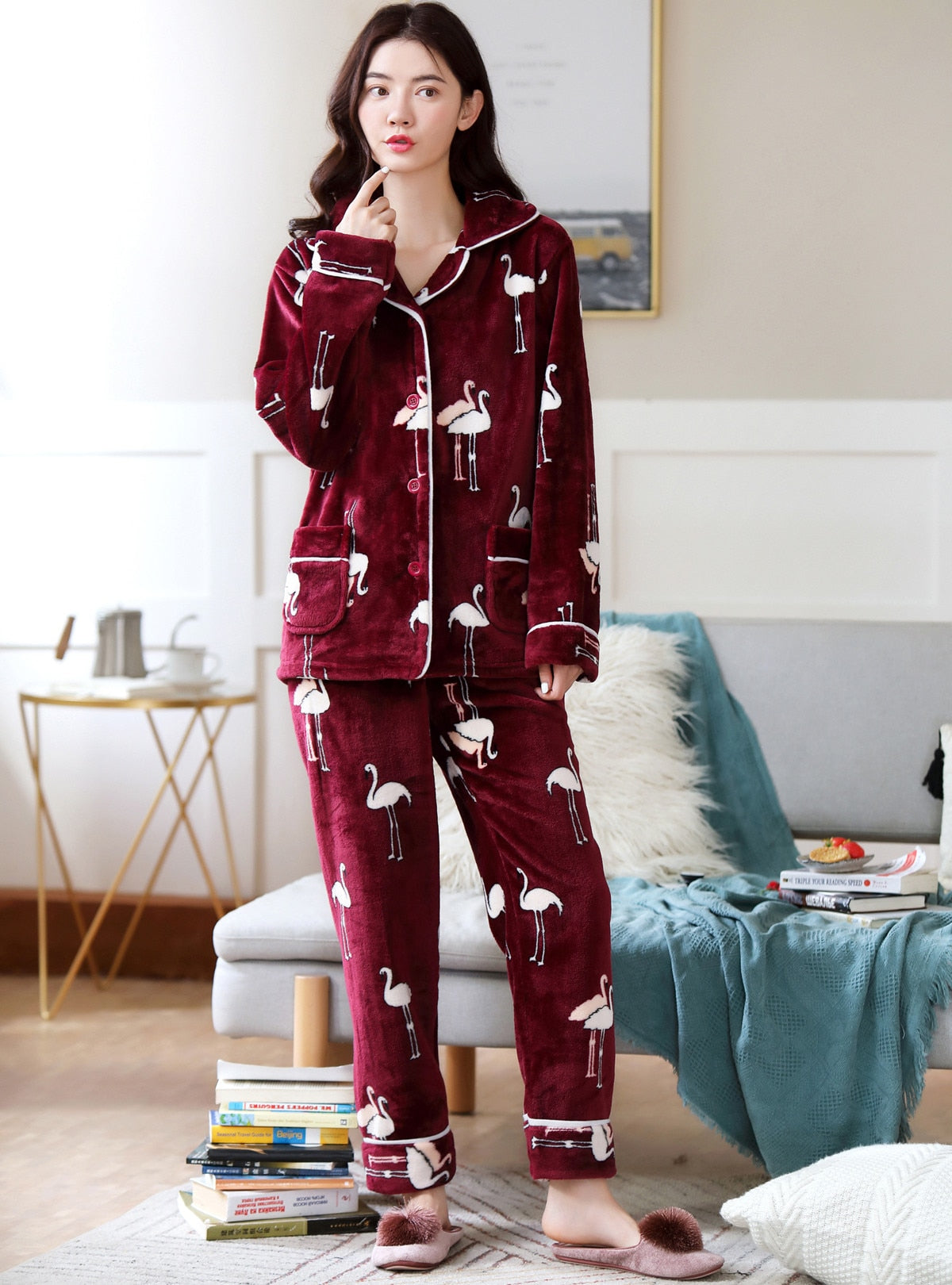 Women Warm Soft Pyjamas Set