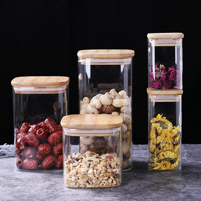 Square Sealed Glass Jars For Spice Kitchen Storage