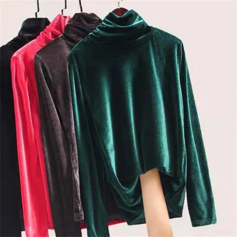 Women' Casual Turtle neck velvet top