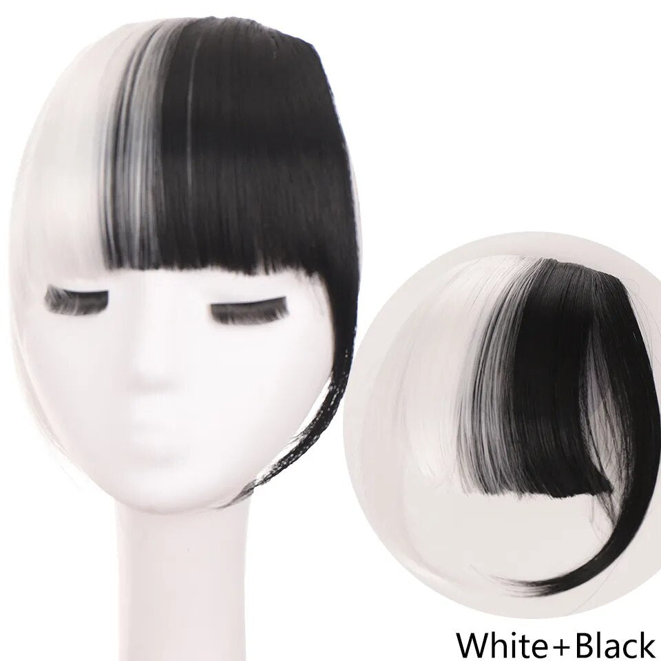 Women's Hair Short Straight Blunt Bangs Black-white 6inches