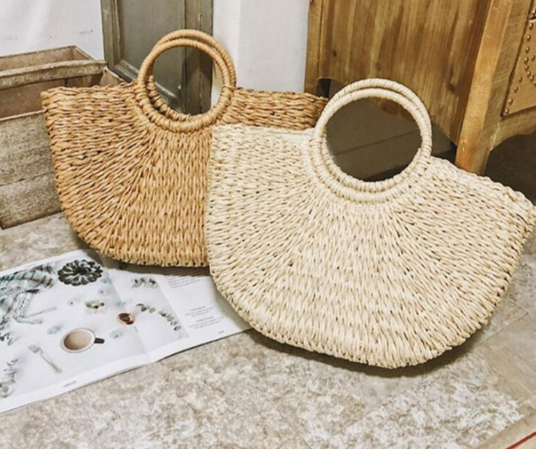 Moon Half Circle Shape Straw Fashion Handbag